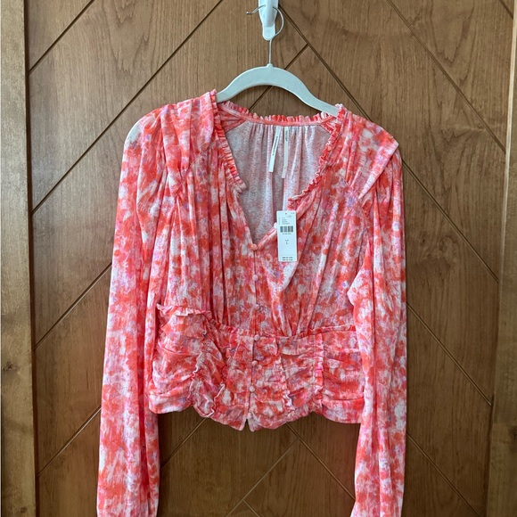 Anthropologie Tops - Anthropologie Coral and White Floral Blouse